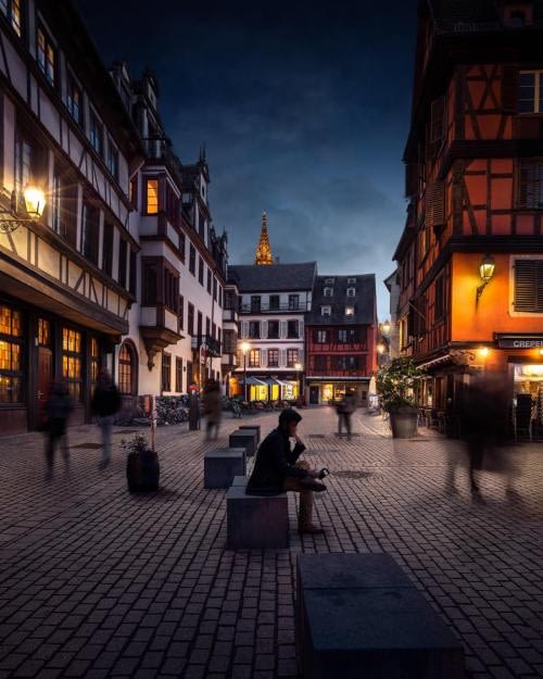 Taking time for a break from the city center agitation, at the Place Saint-Etienne in Strasbourg Taking time for a break from the city center agitation, at the Place Saint-Etienne in Strasbourg