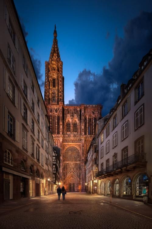 The most majestic view on the Cathedral Notre Dame of Strasbourg, from the Mercière Street The most majestic view on the Cathedral Notre Dame of Strasbourg, from the Mercière Street
